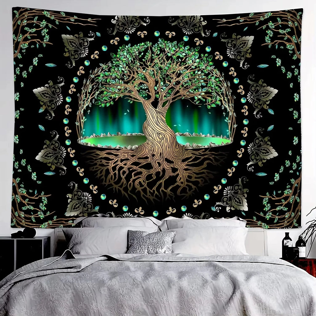 VIKAMA Aurora Tree of Life Tapestry Tree Pattern Starry Sky Spiritual Retreat Meditation Space Wall Hanging Themed Room Decor