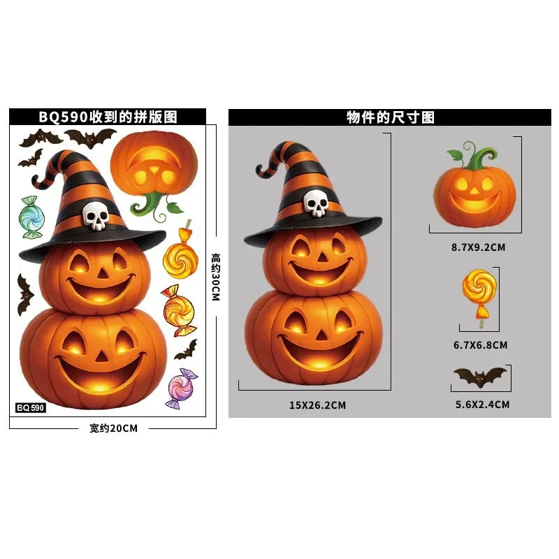 Halloween Pumpkin Window Stickers Cartoon Candy Jack-o'-lantern Static Sticker Black Cat Ghost Festival Happy Halloween Day 2025