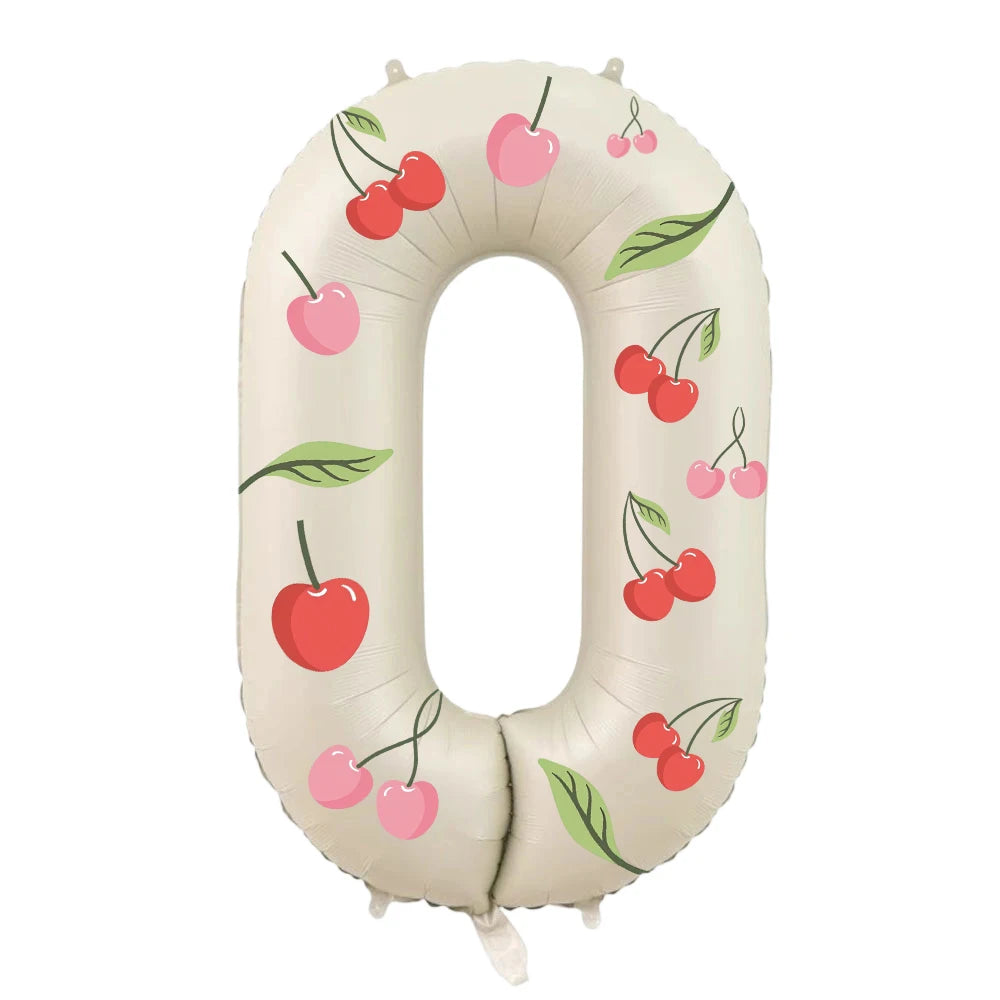 32in Foil Number Balloons with Cherry Stickers, 0-9 for Wedding Birthday Party Home Decor, Graduation/Halloween/Bachelorette