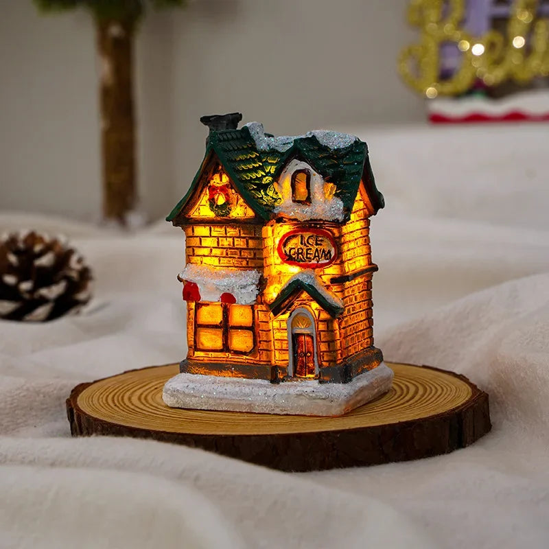 1~6pcs LED Night Light Christmas Ornaments 2025 Luminous Castle Snow House Sculpture Xmas Decoration for Home New Year Navidad