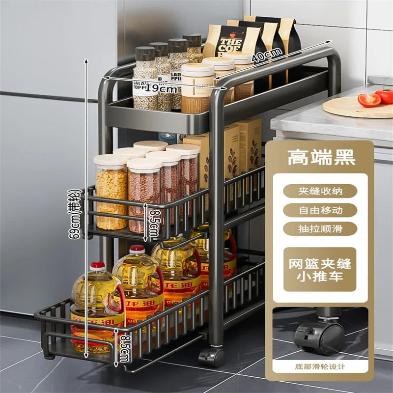 AOLIVIYA Crevice Rack Kitchen Refrigerator Side Narrow Gap Pull Storage Cabinet Pull Basket Bathroom Very Narrow Side Trolley