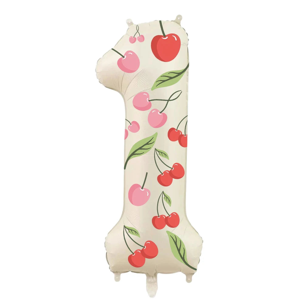 32in Foil Number Balloons with Cherry Stickers, 0-9 for Wedding Birthday Party Home Decor, Graduation/Halloween/Bachelorette