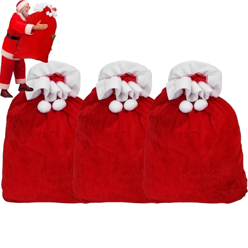 Christmas Santa Claus Bags Red Velvet Claus Bags Large Christmas Gift Sack with Drawstring for Xmas Present Toy Party Decoration
