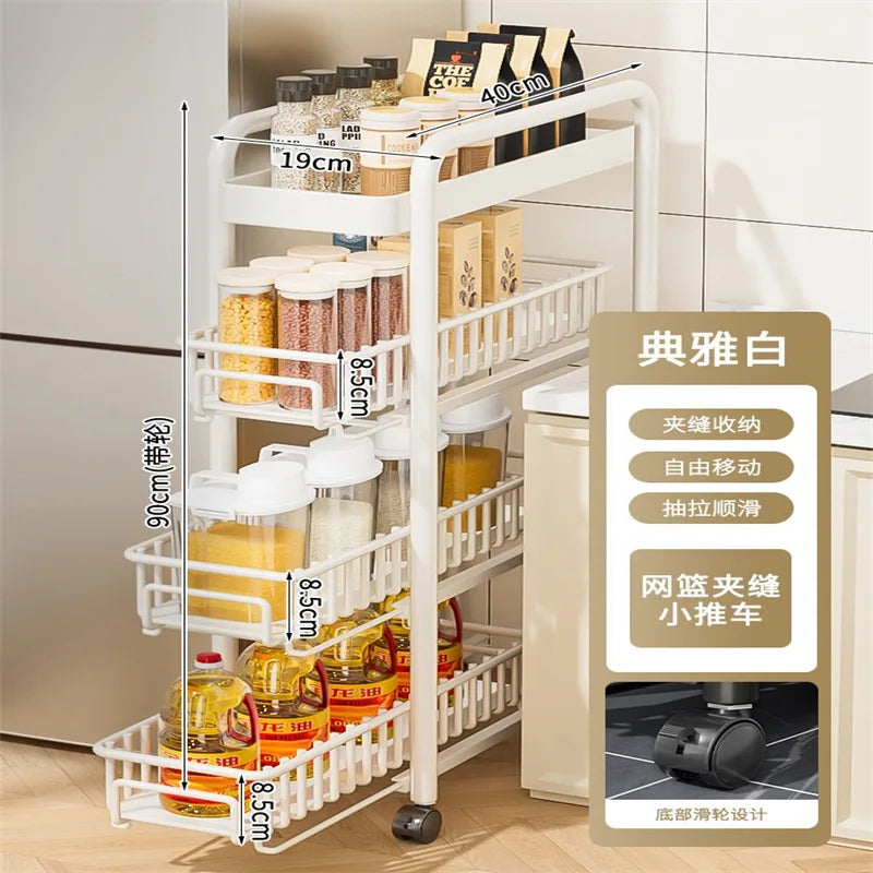 AOLIVIYA Crevice Rack Kitchen Refrigerator Side Narrow Gap Pull Storage Cabinet Pull Basket Bathroom Very Narrow Side Trolley