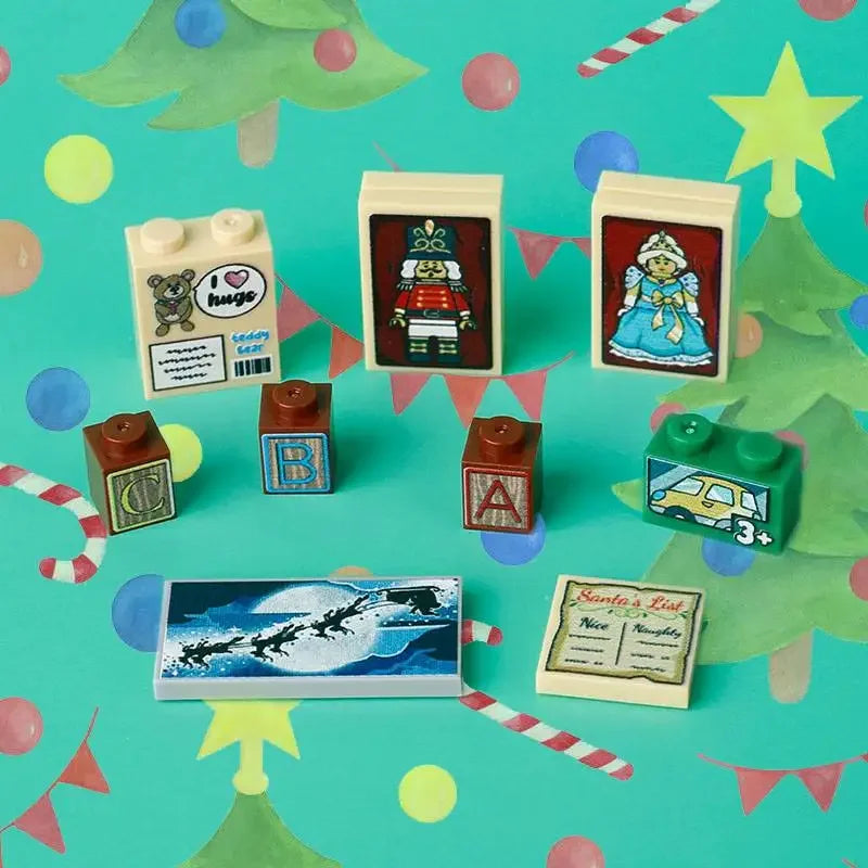 Building Blocks Printed Bricks Seafood Vegetables Ice Cream Express Package Computer Controller Christmas Halloween Gifts MOC