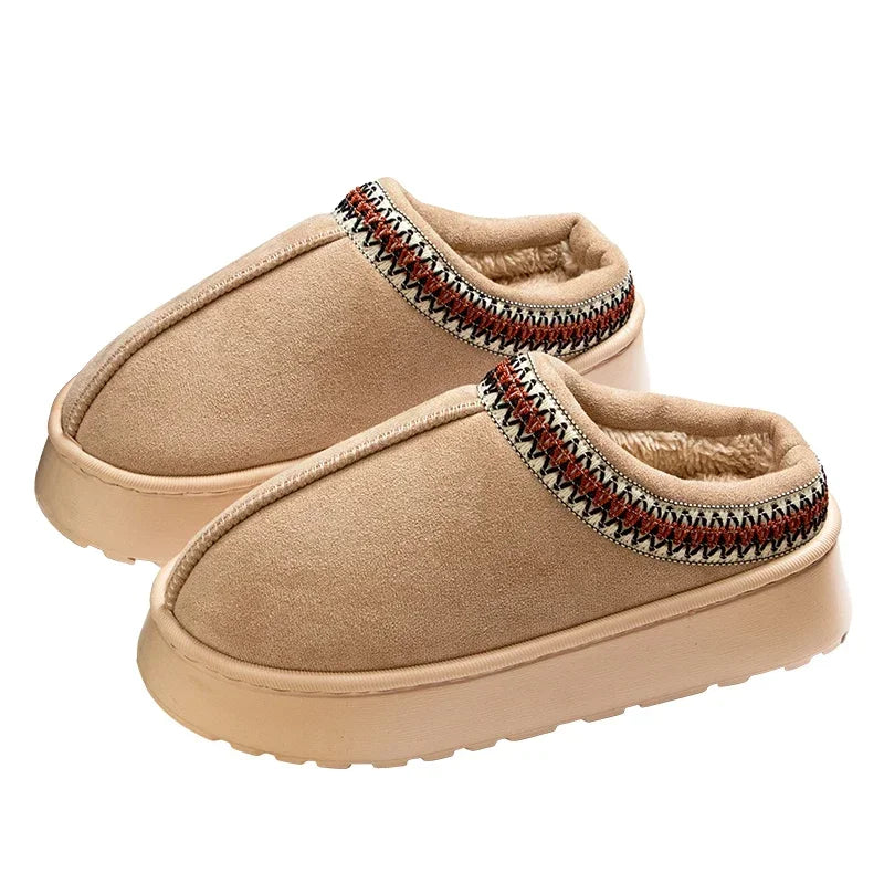 Hot Winter Women Slippers Plush Interior Anti Slip Thick Sole Fashion Embroidered Warm House Shoes for Ladies