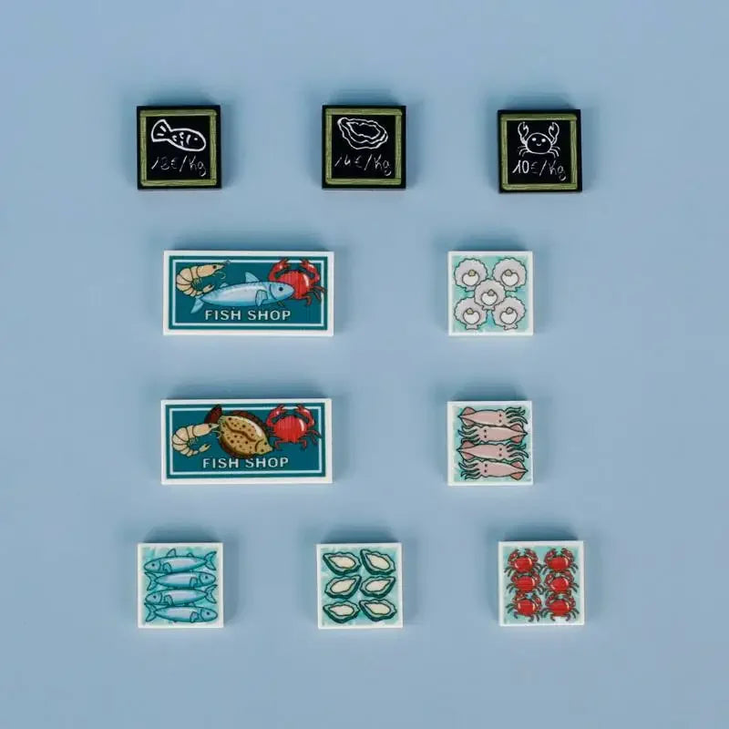 Building Blocks Printed Bricks Seafood Vegetables Ice Cream Express Package Computer Controller Christmas Halloween Gifts MOC