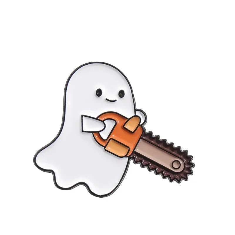 Cartoon Sunglasses Ghost Collected Enamel Pin Funny Spooky Boo With Black Cat Brooch Clothes Lapel Badge Halloween Jewelry Gifts