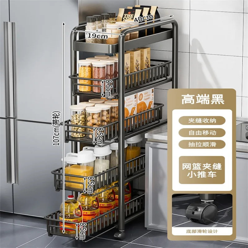 AOLIVIYA Crevice Rack Kitchen Refrigerator Side Narrow Gap Pull Storage Cabinet Pull Basket Bathroom Very Narrow Side Trolley