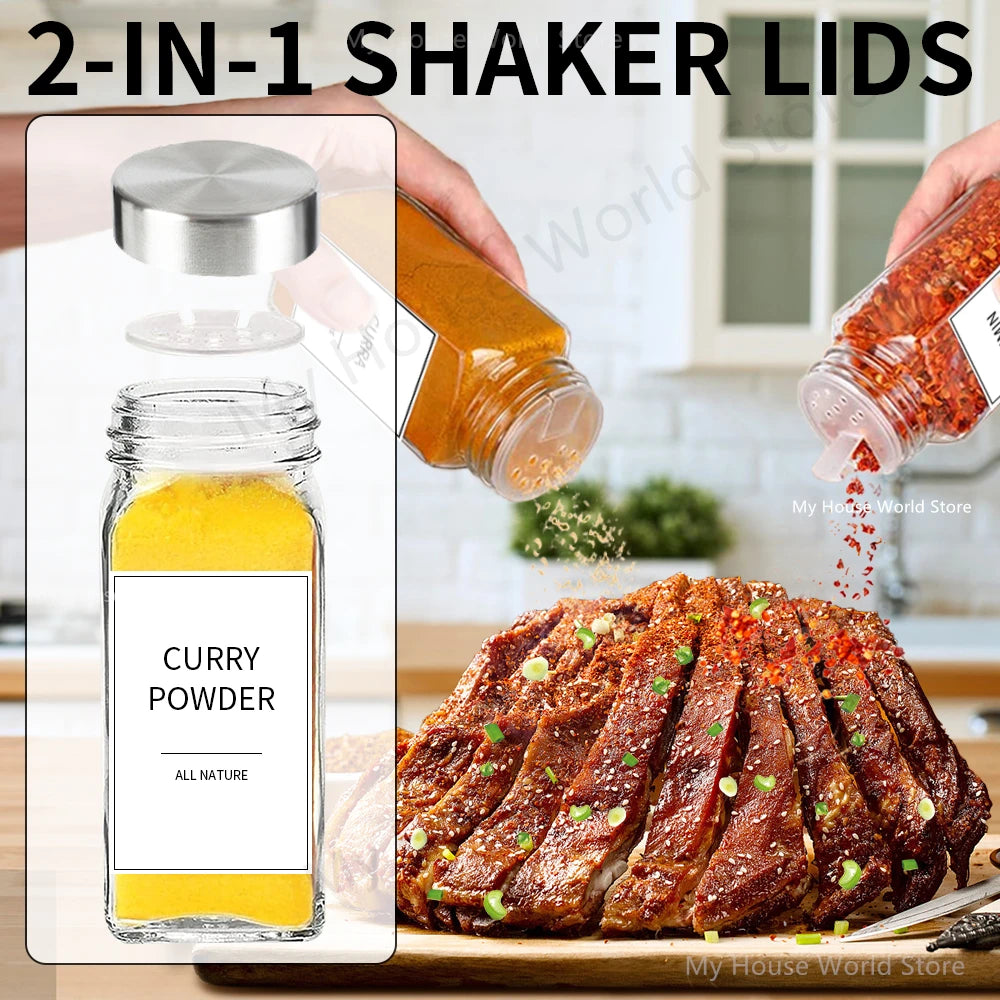 Glass Spice Jars with Stainless steel Spice Seasoning Containers Salt Pepper Shakers Spice Organizer Biodegradable Spice Jar Set