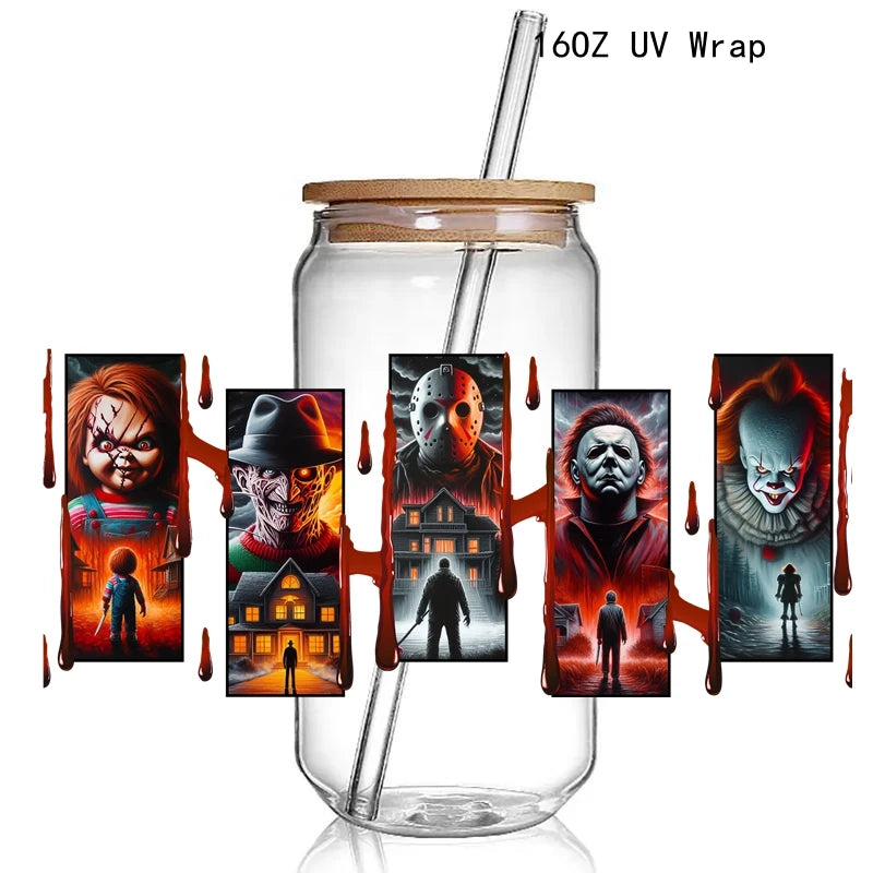 9+ Halloween True Crime 3D UV DTF Cup Wrap Transfers Horrible Ghost Face Murder Shows UV Cup Wrap  Stickers Waterproof Logo  DIY