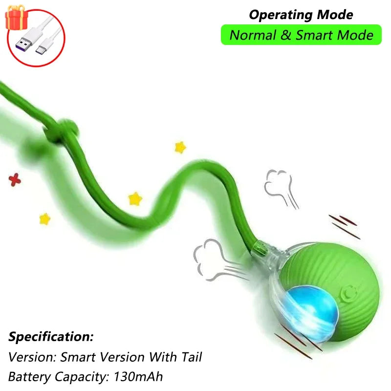 Dog Cat Interactive Ball Toy Automatic Rolling Ball Faux Tail Rechargeable Smart Pet Electric Toy Dog Cat Training Imitate Mouse