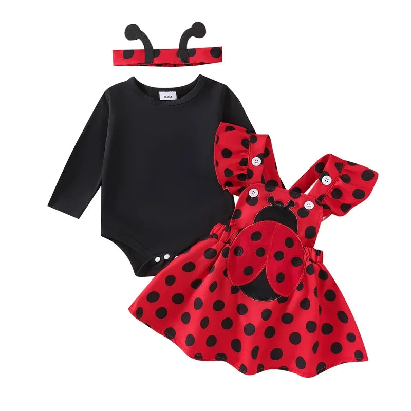 First Halloween Baby Girl Outfit Long Sleeve Romper Ladybug Suspender Skirt Dress Cute Baby Girl Fall Winter Clothes