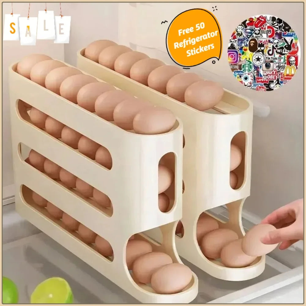 Multi-Tier High-Capacity Automatic Slide-Down Egg Holder Refrigerator Side Egg Storage Tray Kitchen Egg Storage Tray