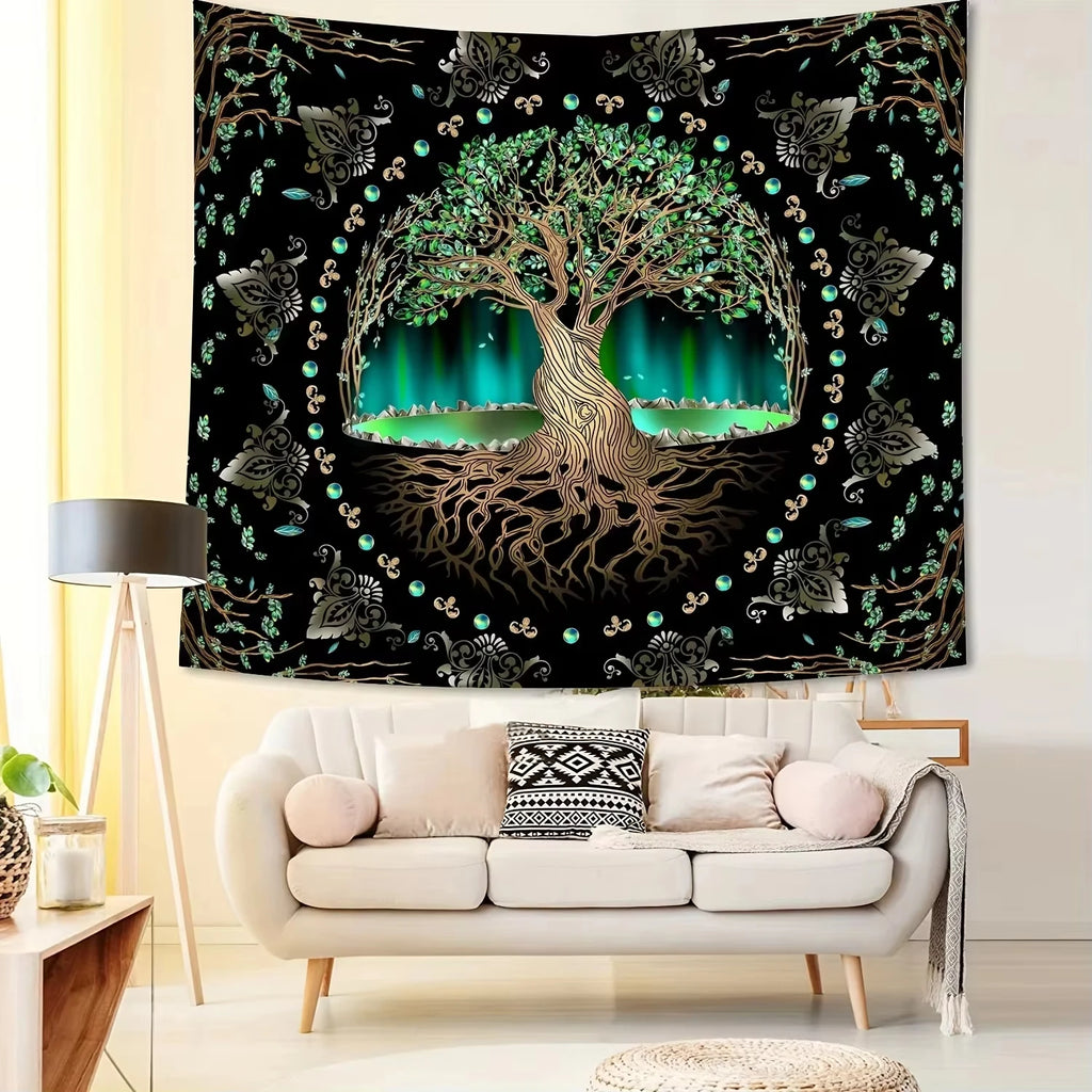 VIKAMA Aurora Tree of Life Tapestry Tree Pattern Starry Sky Spiritual Retreat Meditation Space Wall Hanging Themed Room Decor