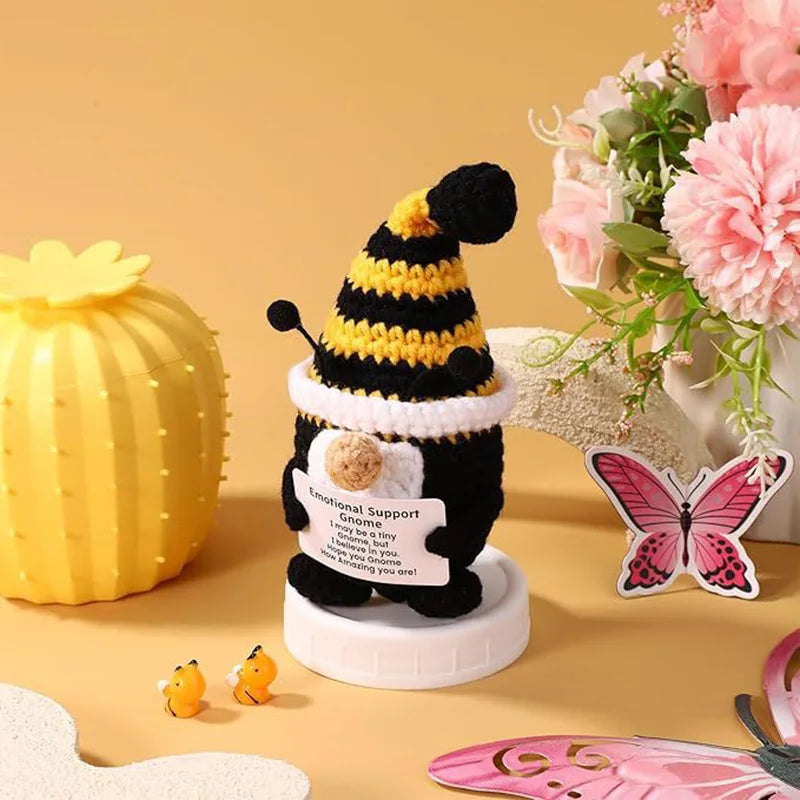 Crochet Dwarf Bee Doll Ornament Home Room Decoration Handmade Knitted Positive Energy Dwarf Bee Doll With Card Christmas Gifts