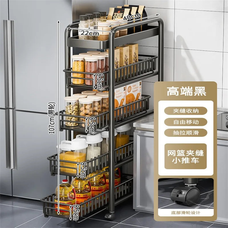 AOLIVIYA Crevice Rack Kitchen Refrigerator Side Narrow Gap Pull Storage Cabinet Pull Basket Bathroom Very Narrow Side Trolley