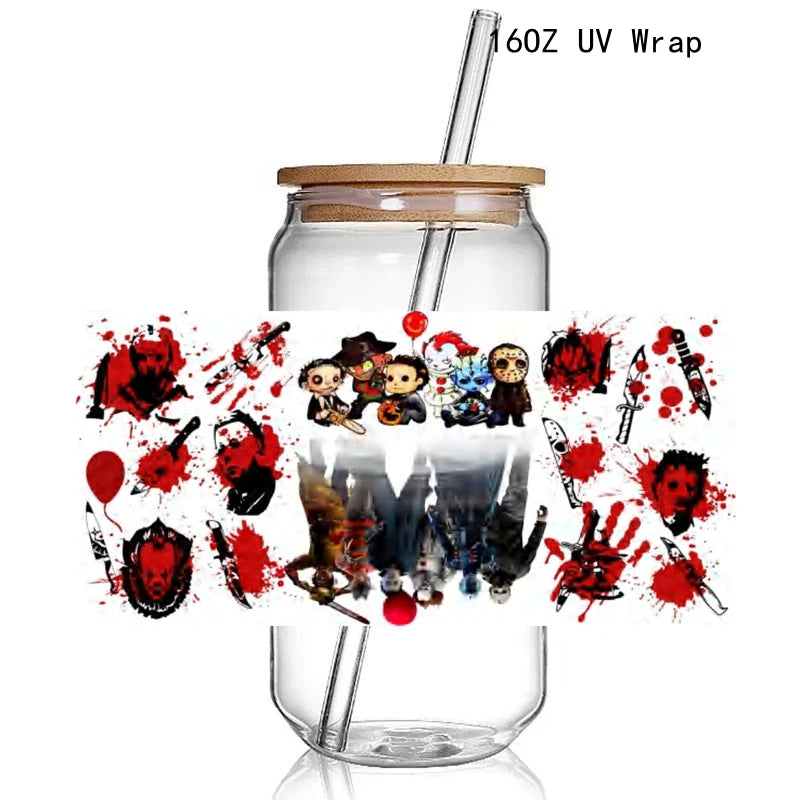 9+ Halloween True Crime 3D UV DTF Cup Wrap Transfers Horrible Ghost Face Murder Shows UV Cup Wrap  Stickers Waterproof Logo  DIY