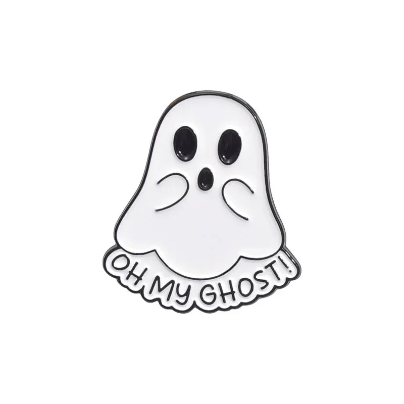 Cartoon Sunglasses Ghost Collected Enamel Pin Funny Spooky Boo With Black Cat Brooch Clothes Lapel Badge Halloween Jewelry Gifts