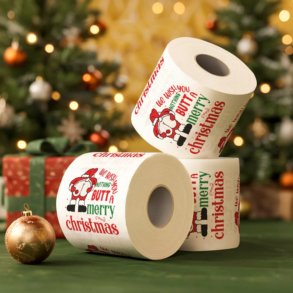 Christmas Toilet Roll Paper Happy 2026 New Year Christmas Supplies Xmas Tissue Roll Napkin Kitchen Tool Home Decoration New Year