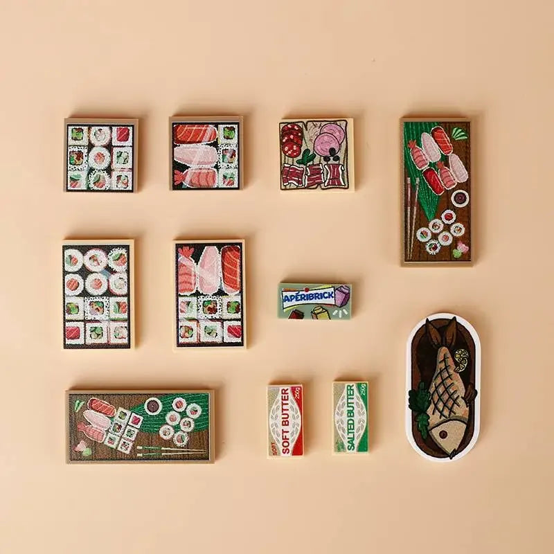 Building Blocks Printed Bricks Seafood Vegetables Ice Cream Express Package Computer Controller Christmas Halloween Gifts MOC