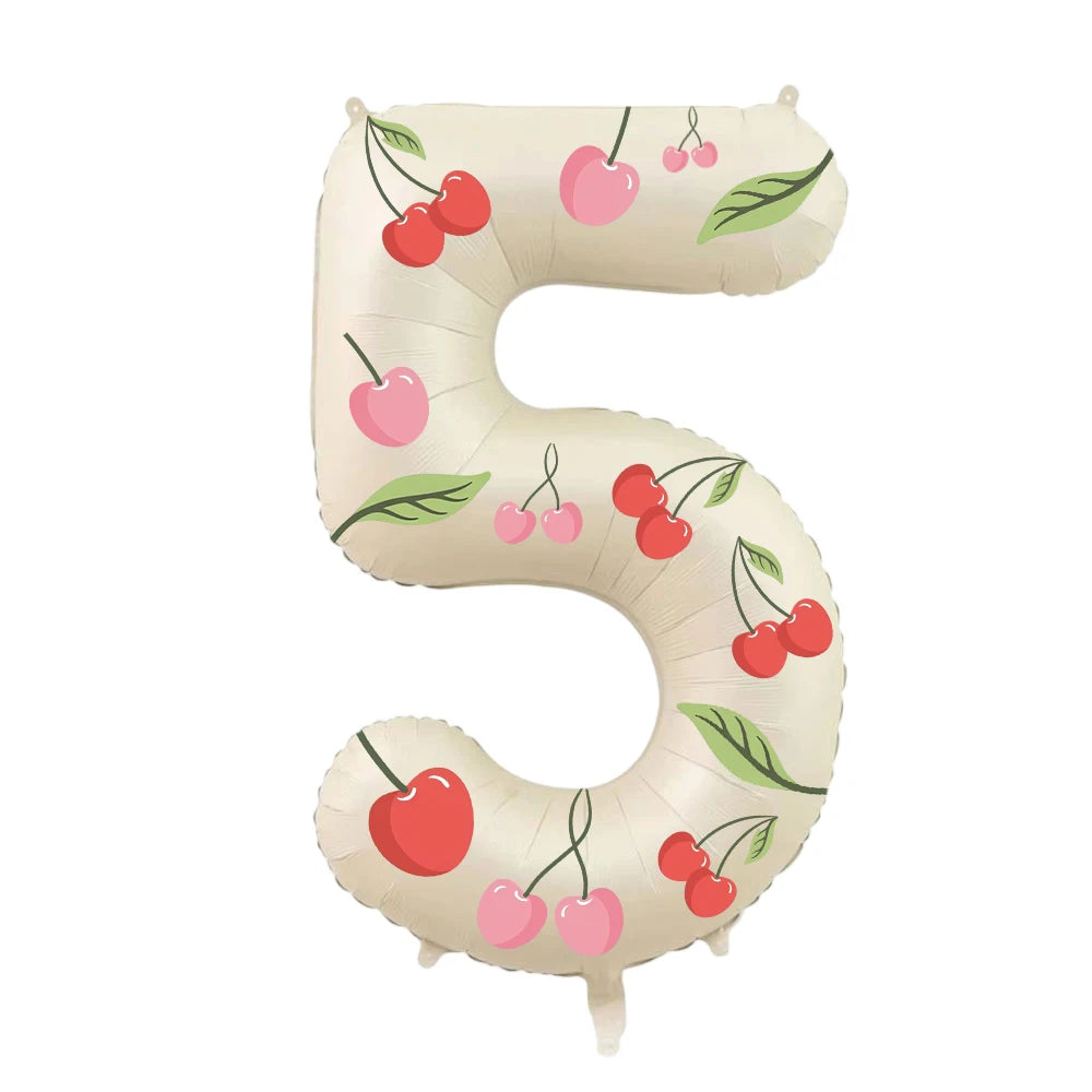 32in Foil Number Balloons with Cherry Stickers, 0-9 for Wedding Birthday Party Home Decor, Graduation/Halloween/Bachelorette