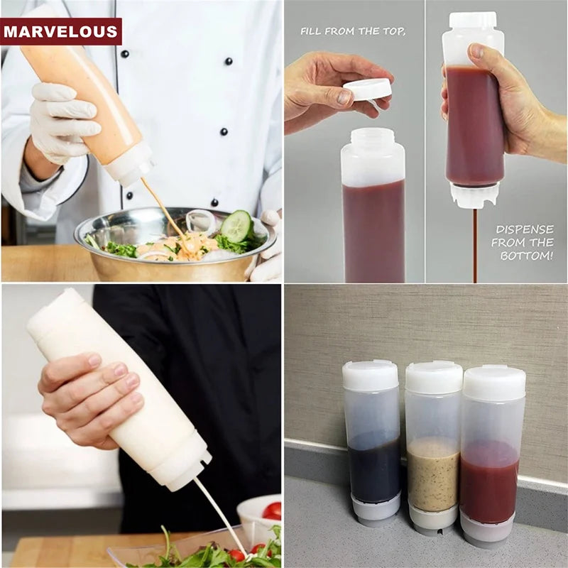 Sauce Dispenser Large Capacity Double Head Squeeze Bottle Kitchen Olive Oil Bottle Dispenser Storage Bottle Kitchen Utensils