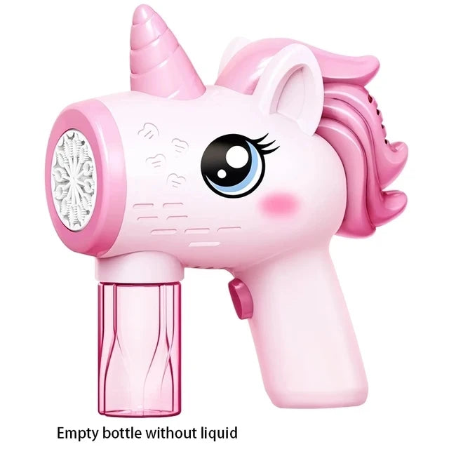 Unicorn electric bubble gun, toy bubble machine, automatic soap blower with lights, summer outdoor party games, children's gifts