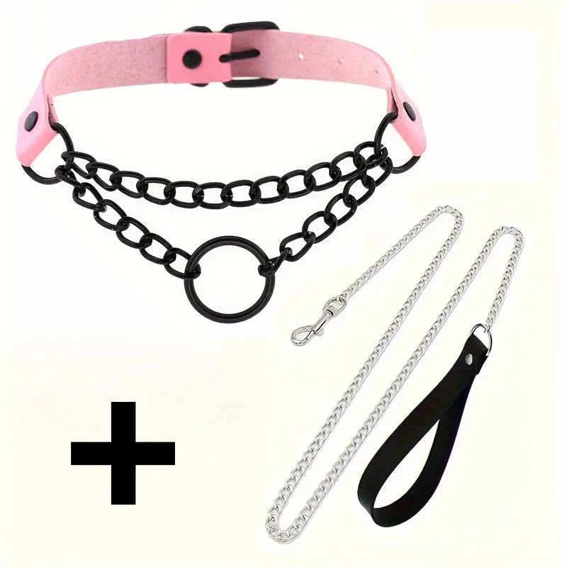 1 Sexy Heart Collar Plus 1 Leash Chain Lover Necklace Necklace Party Halloween Cosplay New Year Christmas Creative Birthday Gift