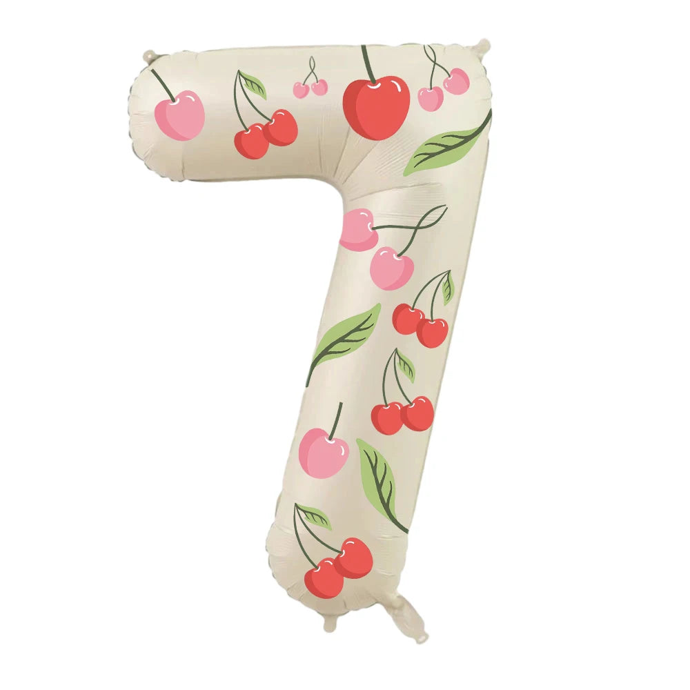 32in Foil Number Balloons with Cherry Stickers, 0-9 for Wedding Birthday Party Home Decor, Graduation/Halloween/Bachelorette