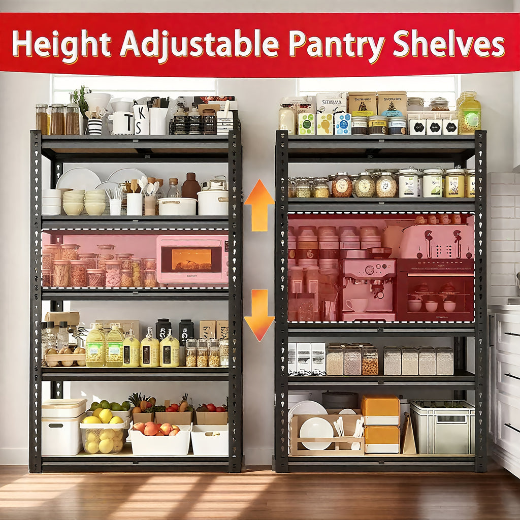 [Heavy Duty Shelving] Heavy Duty 5 Tier 2000LBS Metal Shelving Units | 72"H/60"H Garage Shelving Storage Shelves, Adjustable Metal Shelving Unit For Garage Shelves Utility Rack Shelf For Basement Pantry Closet Shelves, Black,
