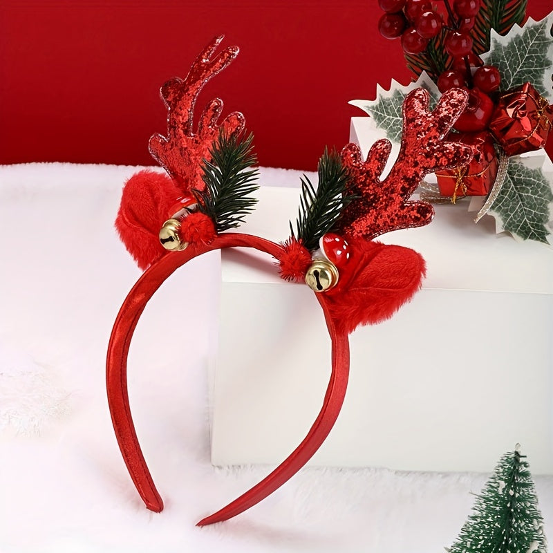 1pc, Christmas Style Headband With Cute Girls Christmas Glitter Antlers Bells Mushroom Pine Plush Ear Headband For Holiday Party Decoration, Navidad, Christmas Decorations, Christmas Party Favors, Weird Stuff, Headwear, Daily