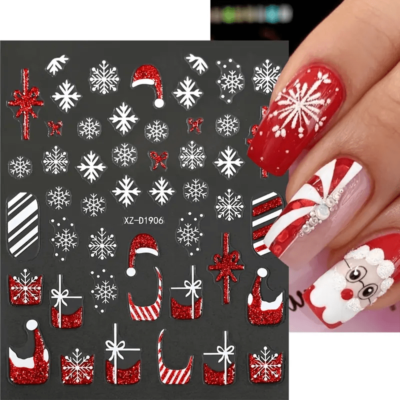 6 Sheets 5D Embossed Cute Cartoon Christmas Nail Art Stickers- Self-Adhesive Nail Decals with Santa Claus Snowman Elk Xmas Tree Designs, Festival Themed Nail Art Accessories Supplies for Women, Party Nails, Festive Manicure,