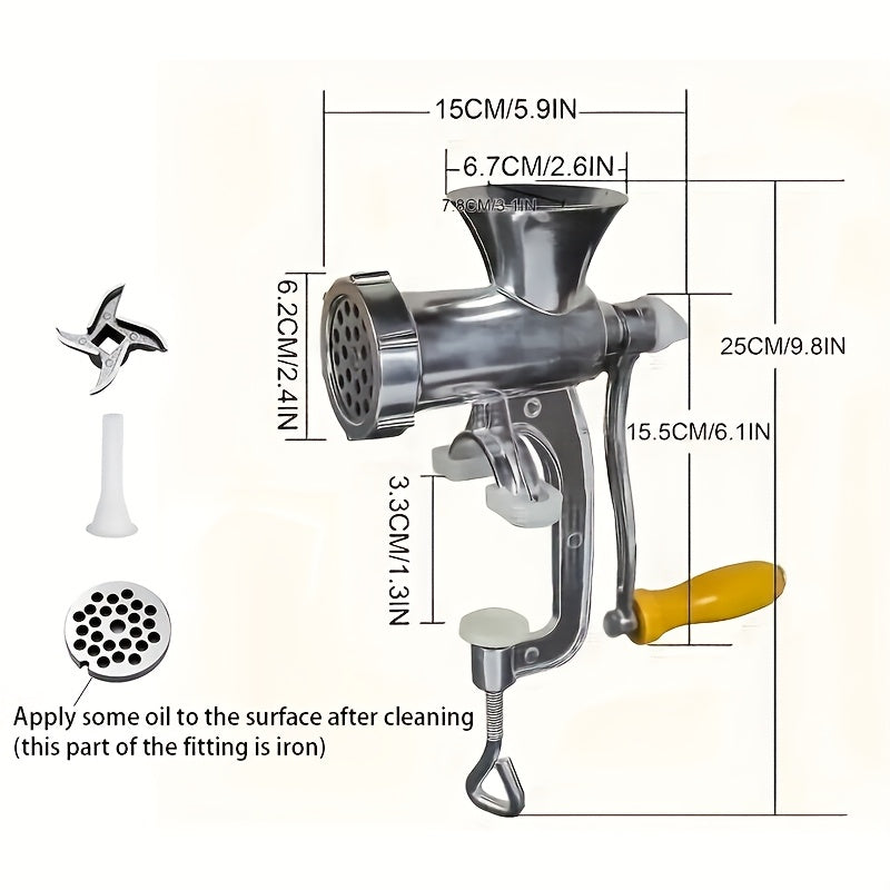 Manual Meat Grinder with Table Clamp - Heavy-Duty Stainless Steel Hand Crank Meat Grinder for Ground Beef, Pork, Chicken, Vegetables - No Electricity Needed, Meat Grinder For Kitchen, Vegetable Processing, Durable Constructio