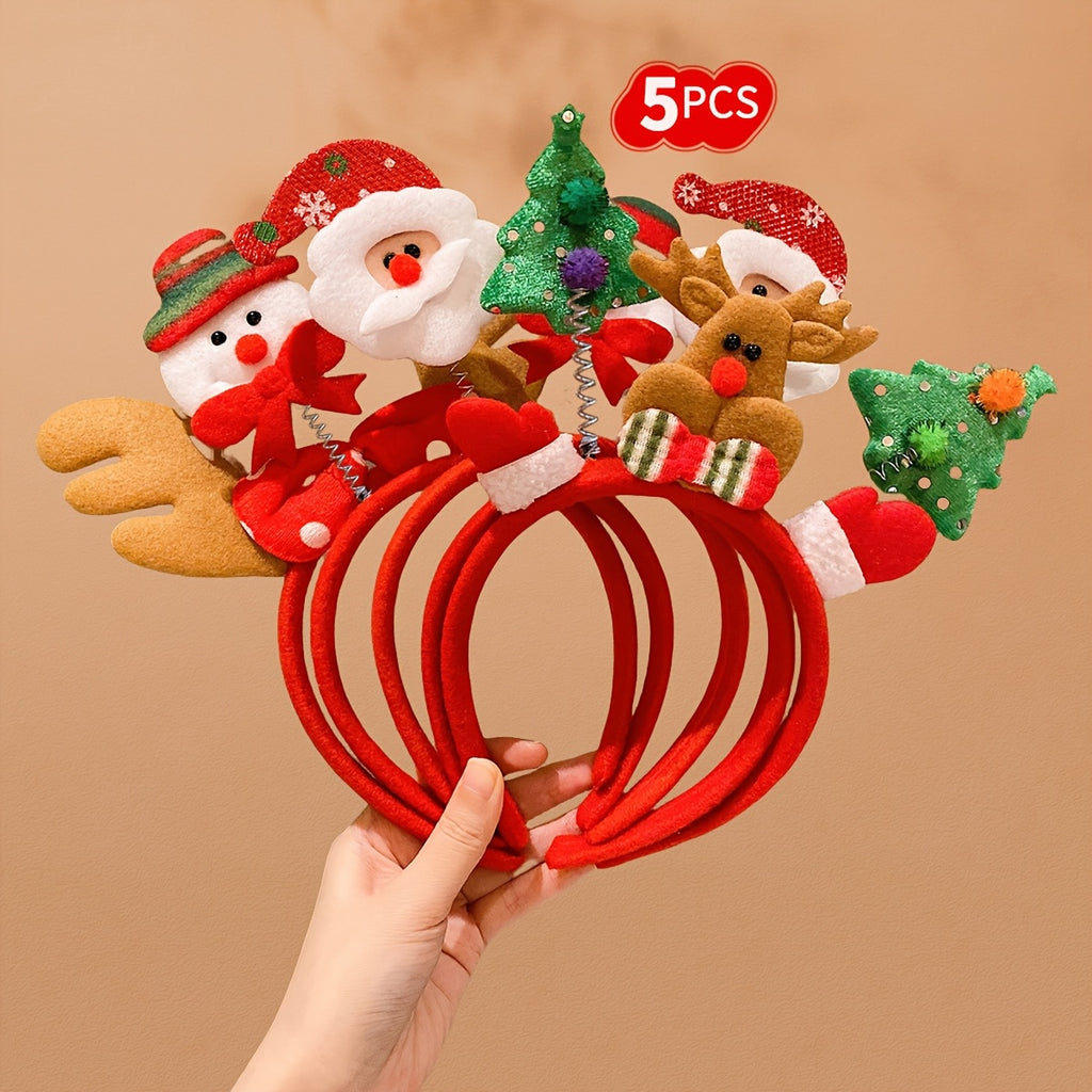 5pcs Christmas Headband with Antlers, Snowman and Old Man Party Cute Hair Accessories