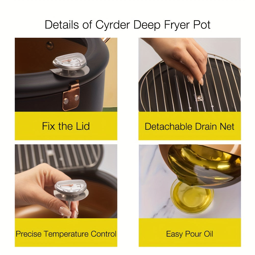 Deep Fryer Pot, 4.3L/11 Inch Japanese Tempura Frying Pot with Fahrenheit Thermometer, for Tempura/Frech/Fish/Chicken Fries, Easy Clean, Green