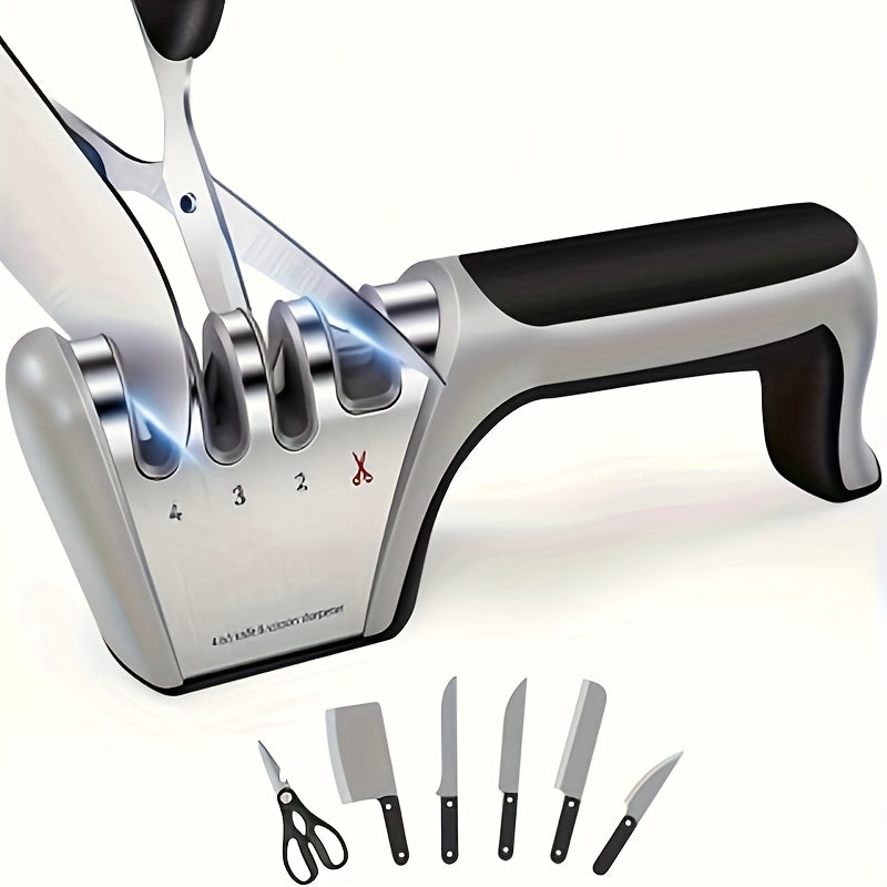 1pc, Knife Sharpening, Knife Sharpener, 4-in-1 Knife Sharpener, The Original Premium Polished Blades, Suitable For Ceramic And Steel Knives, Scissors, Kitchen Utensils, Apartment Essentials, College Dorm Essentials, Back To S