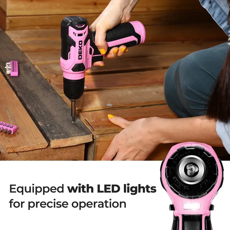 119PCS Power Tool Box Set With 8V Cordless Drill / Driver | Tape Measure | Wrench | Screwdriver and Utility Knife, All in One Hand Tools kit | Household Tool Set for Garden | DIY | Fall Home Decor | Outdoor Repairs | Summer C