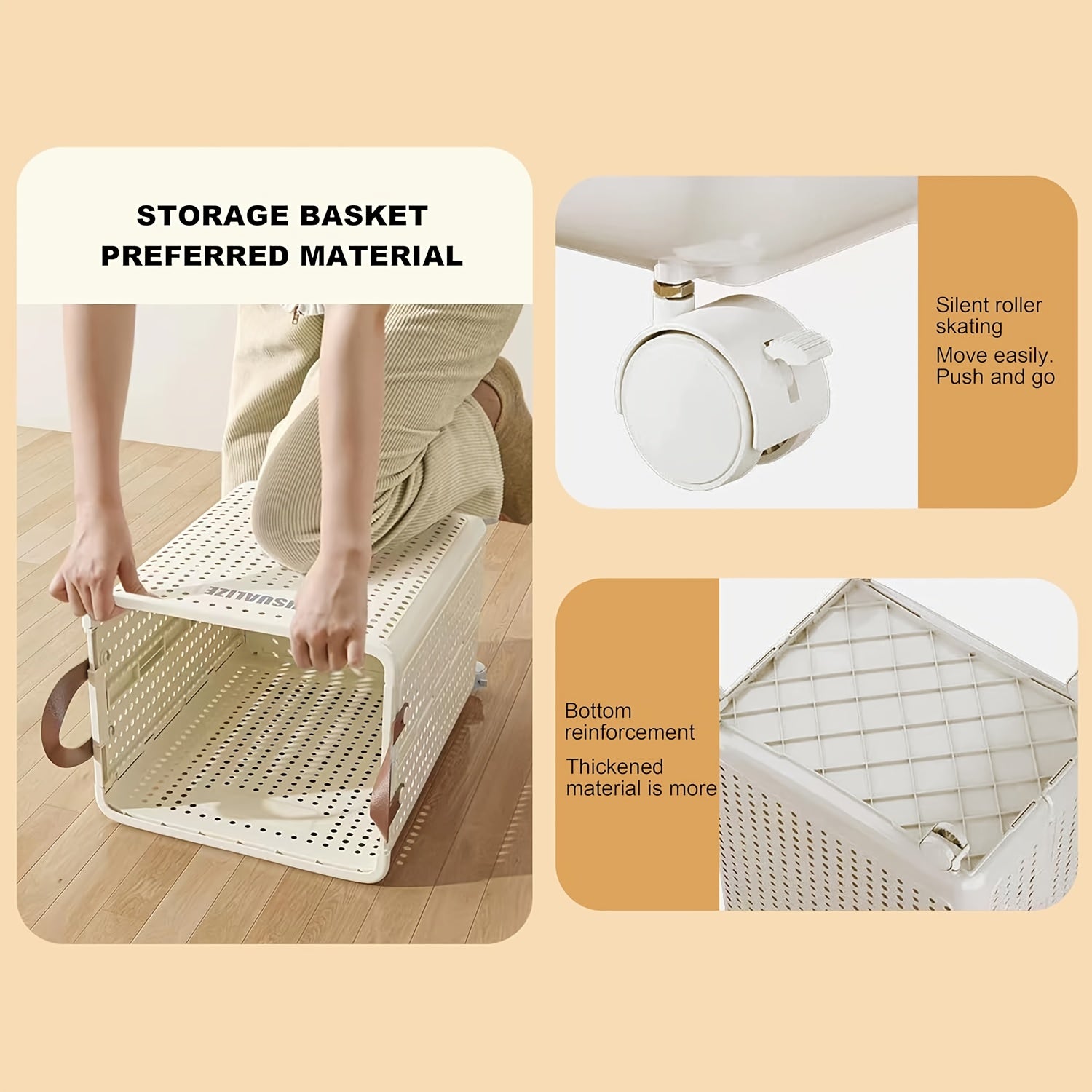 15.8/205GaA Large Foldable Wheeled Laundry Basket (Multiple Sizes Available) Without Lid - Faux Leather, Solid Color, Versatile Folding Portable Laundry Basket for Bathroom and Balcony Storage, Laundry Bag, Laundry Room Acces