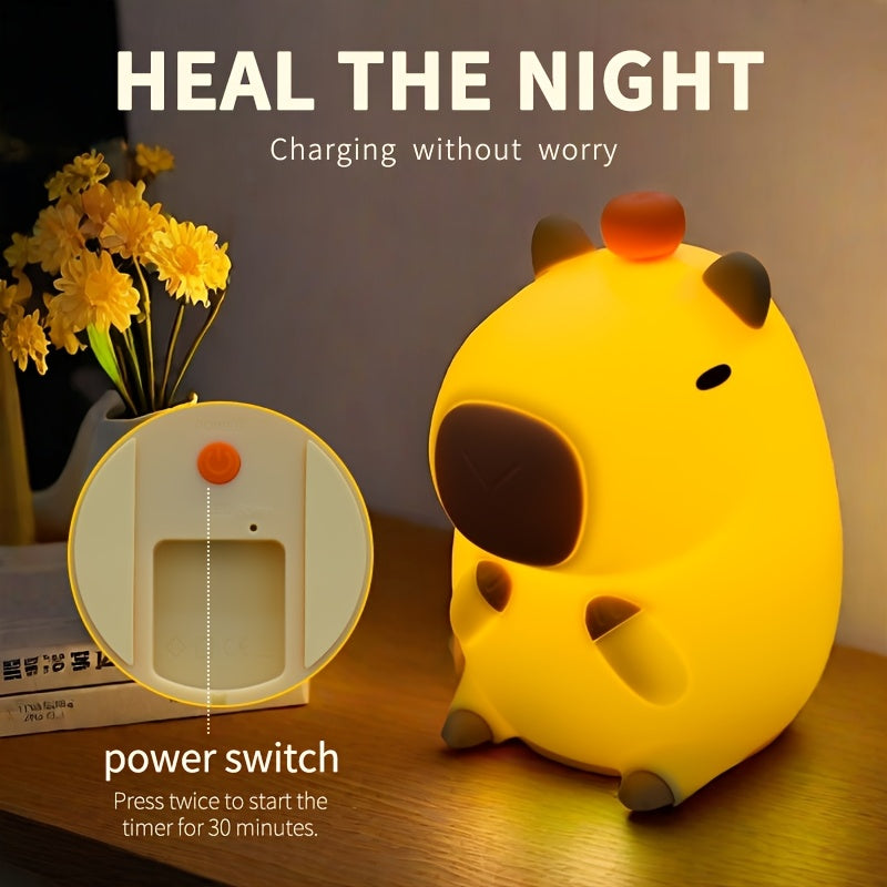 Modern Animal-Themed Capybara Night Light Lamp with Touch Control and Timer Function - USB Rechargeable 1200mAh Lithium Battery, Portable Plastic Shade, Ideal for Various Rooms, Perfect Gift (Pack of 1)