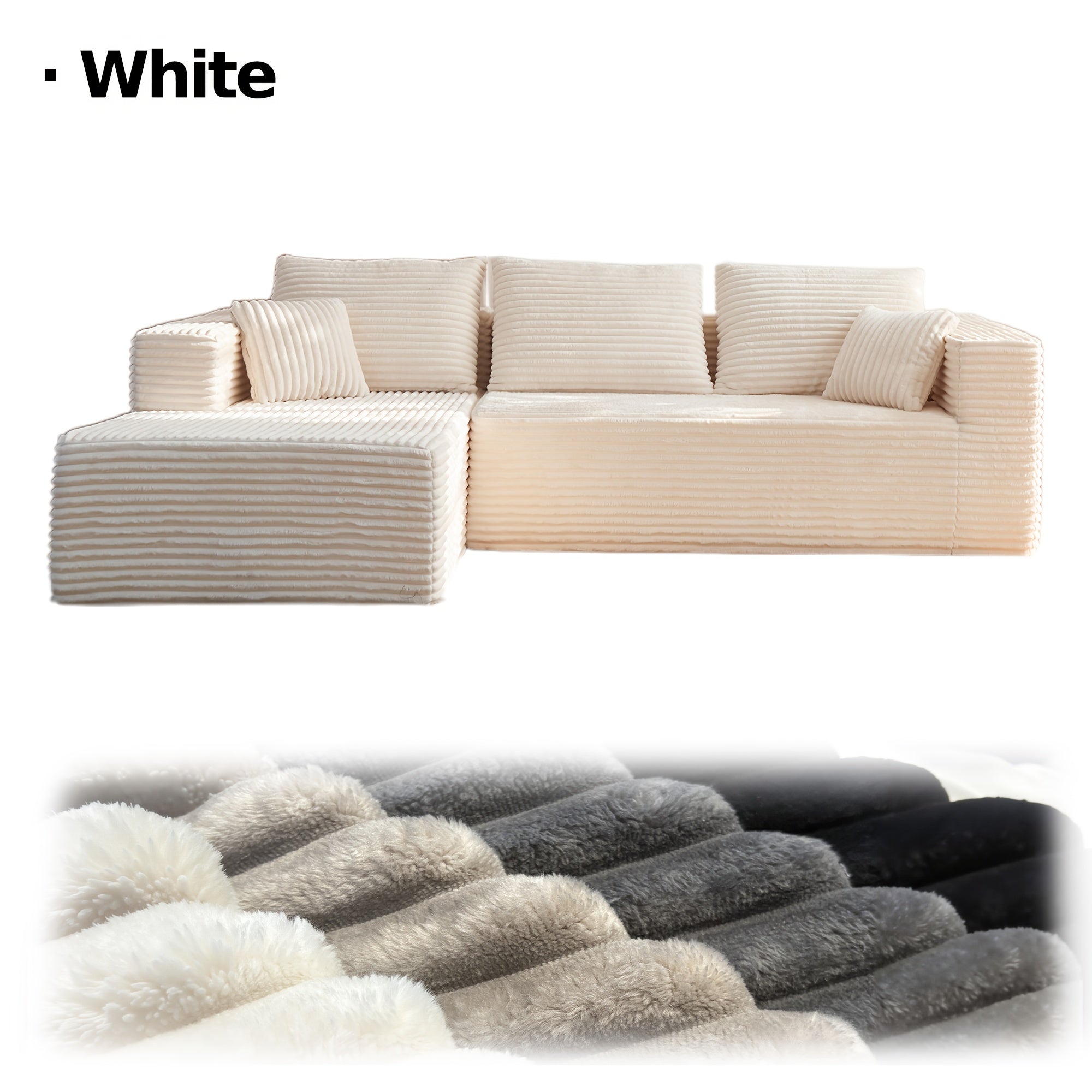 LIAROO Oversized L Shaped Couch With Chaise, Minimalist Compressed Boneless Couch No Assembly Required, Modular Cloud Sectional Sofa For Living Room Bedroom, Right Facing Chaise, Plush Corduroy