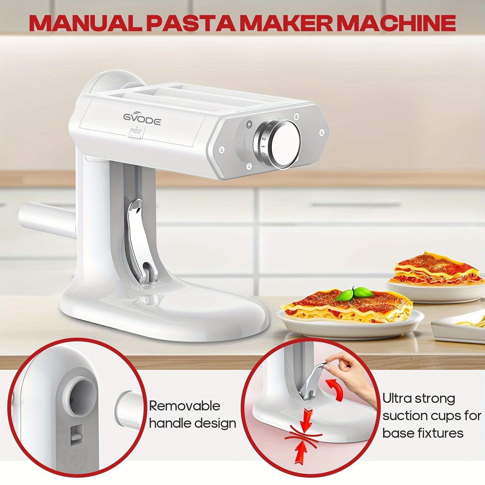 Manual Pasta Maker Machine, 3-in-1 Pasta Maker With 7 Adjustable Thickness Settings, Noodle Maker, Manual Pasta Maker For Pasta Roller, Spaghetti Cutter, Fettuccine Cutter