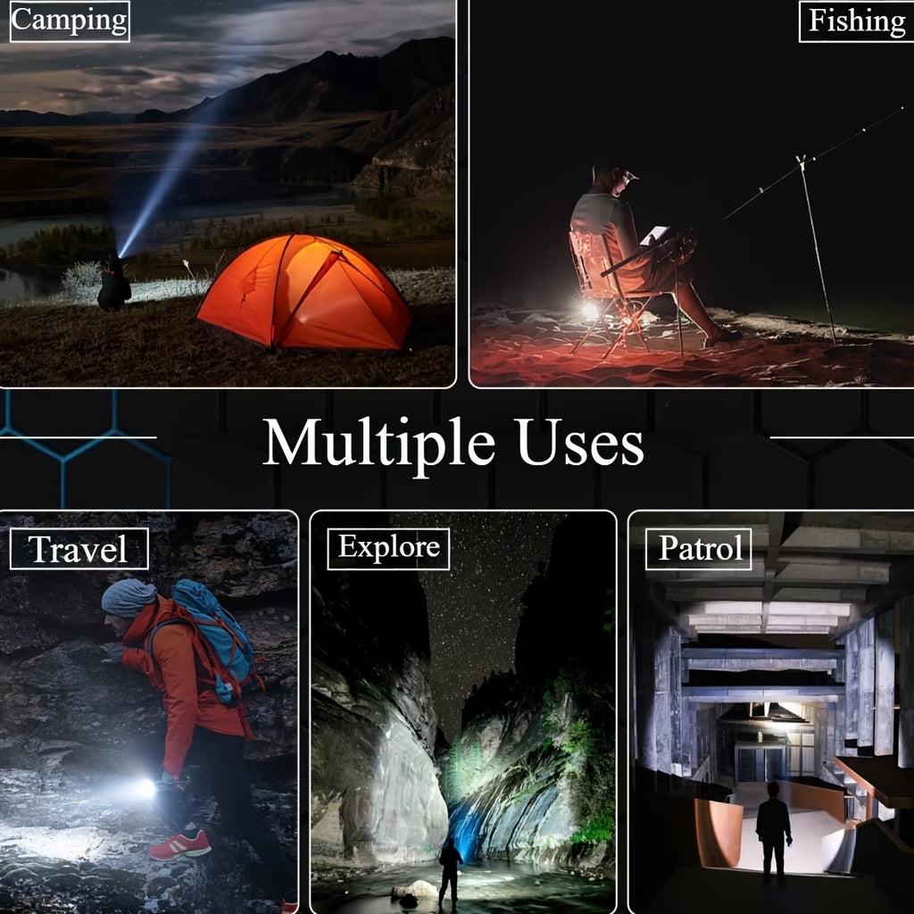 4pcs Rechargeable High-Power LED Flashlights with Zoomable Spotlight, USB Cable, Super Bright, Long Range, Tactical Work Light for Camping, Hunting, Hiking, Emergency