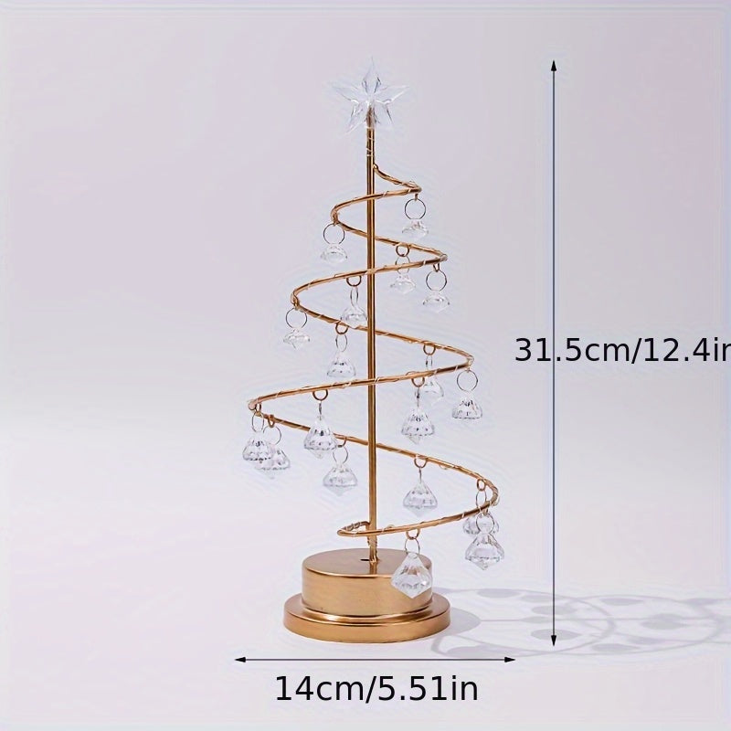 Christmas Tree Copper Wire Night Light, Warm White Crystal Pendant Room Decorative Ornament