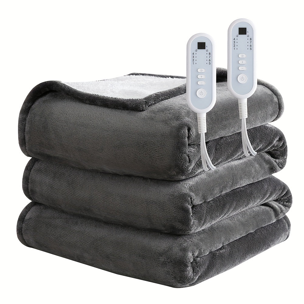 Extra Large Flannel And  Electric Blanket With Time And Temperature Control, 10 Hour Auto-Off, 8 Temperature Levels, Queen/King Two Controllers, Throw/Twin/Full With 1 Controller, Machine Washable, PTC+NTC Overheat Protection