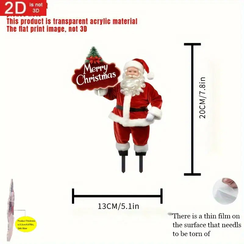 [Christmas] 2D Flat, 2D Flat Santa Claus Garden Stake with White Beard - Durable Polypropylene Outdoor Christmas Decoration, No Electricity Needed, Easy Ground Mount for 11 Festive Occasions, Perfect for Holiday Yard & Garden