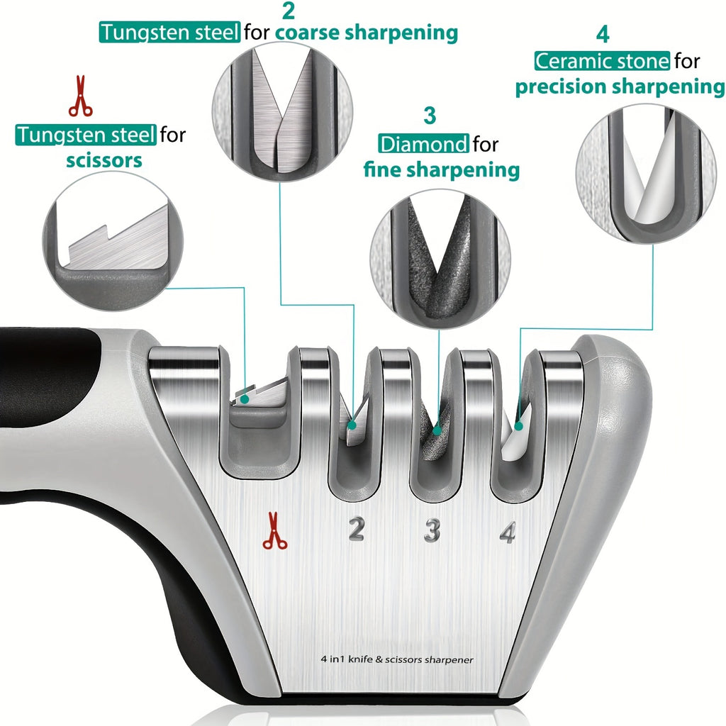 1pc, Knife Sharpening, Knife Sharpener, 4-in-1 Knife Sharpener, The Original Premium Polished Blades, Suitable For Ceramic And Steel Knives, Scissors, Kitchen Utensils, Apartment Essentials, College Dorm Essentials, Back To S