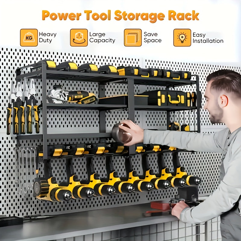 Power Tool Storage Rack With Charging Station, Tool And Storage Rack, Heavy-duty Metal Tool Rack, Electric Tool Storage Rack, Wall-mounted Drill Rack For Organization-New Year And Valentine'S Day Gifts, Suitable Gifts For Boy