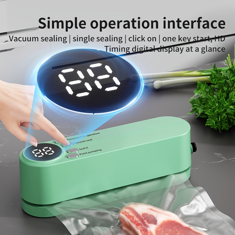 1pc Automatic Food Sealer with USB-Powered Operation, One-Touch sealing, Vacuum & Inflation Modes, Compact Portable Design with Digital Display - for Freshness Preservation, Ideal for Kitchen, Camping, Office, Home - Compatib