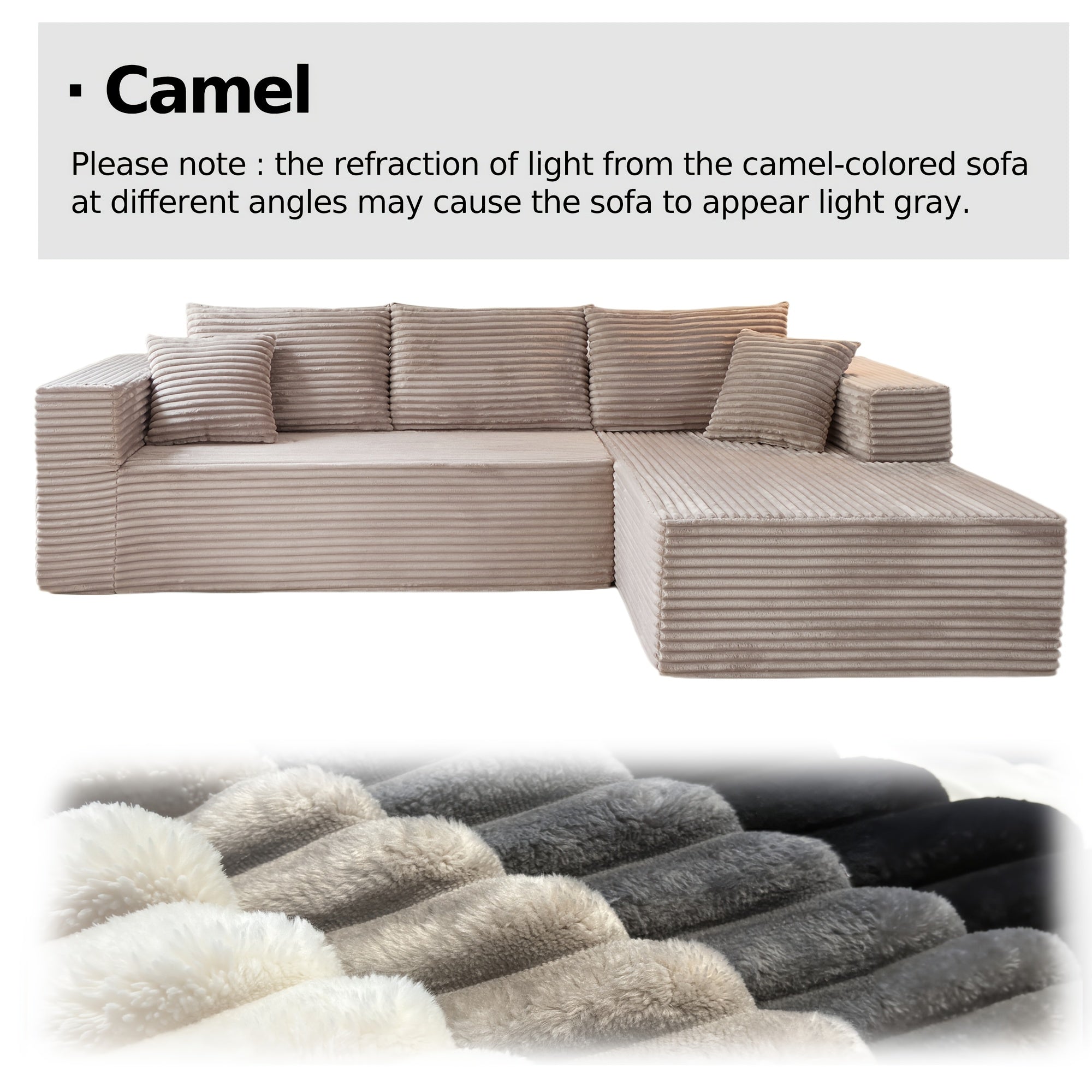 LIAROO Oversized L Shaped Couch With Chaise, Minimalist Compressed Boneless Couch No Assembly Required, Modular Cloud Sectional Sofa For Living Room Bedroom, Right Facing Chaise, Plush Corduroy